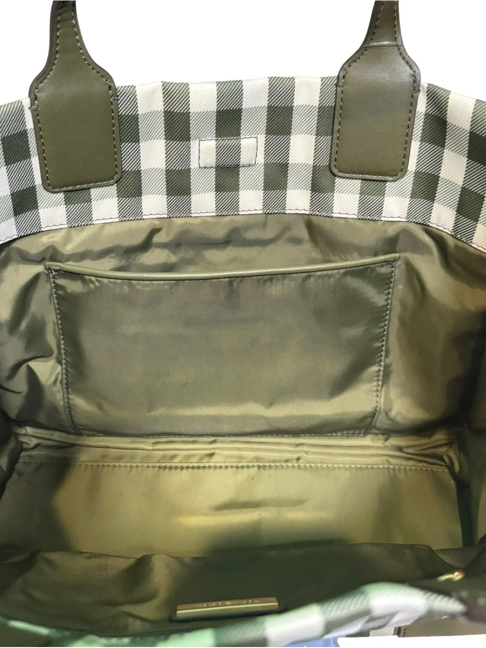 NWT Tory Burch Mini Ella Green and White Gingham Tote